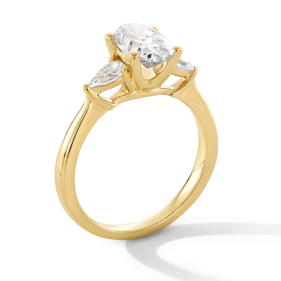 1.80 CT. T.W. Oval and Pear-Shaped Certified Lab-Created Diamond Three Stone Engagement Ring in 14K Gold (F/VS2)