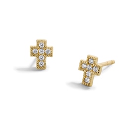 0.04 CT. T.W. Diamond Vintage-Style Cross Stud Earrings in 10K Gold