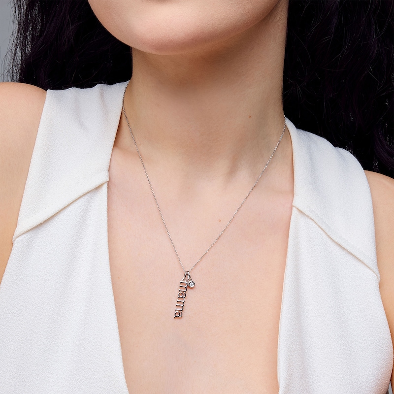 Main Image 2 of Diamond Accent "mama" Double Charm Pendant in Sterling Silver