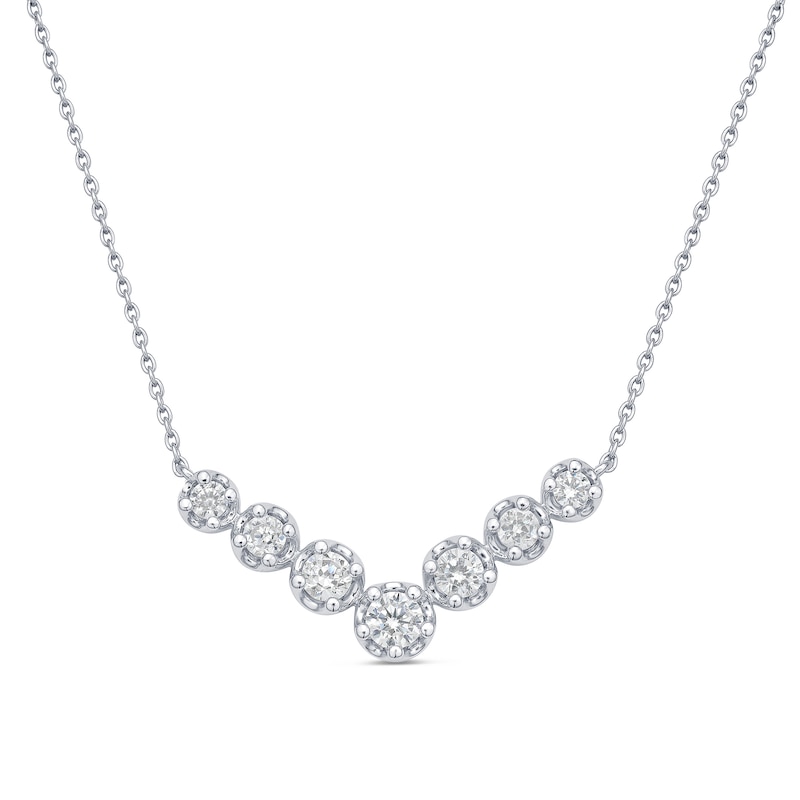 0.95 CT. T.W. Certified Lab-Grown Diamond Seven Stone Chevron Necklace in 14K White Gold (F/SI2)
