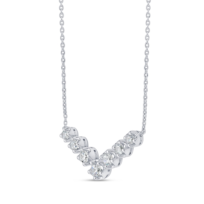 0.95 CT. T.W. Certified Lab-Grown Diamond Seven Stone Chevron Necklace in 14K White Gold (F/SI2)