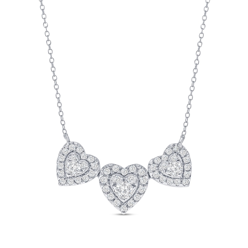 0.45 CT. T.W. Multi-Diamond Frame Heart Trio Necklace in 14K White Gold