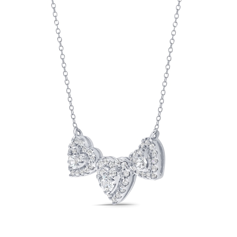 0.45 CT. T.W. Multi-Diamond Frame Heart Trio Necklace in 14K White Gold