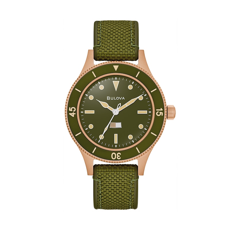 Main Image 1 of Men's 150th Anniversary Special Edition Bulova MIL-SHIPS Bronze Case Automatic Watch with Green Dial (Model: 98A324)