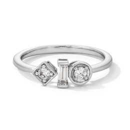 0.20 CT. T.W. Baguette and Round Certified Lab-Grown Diamond Geometric Ring in Sterling Silver (F/SI2)