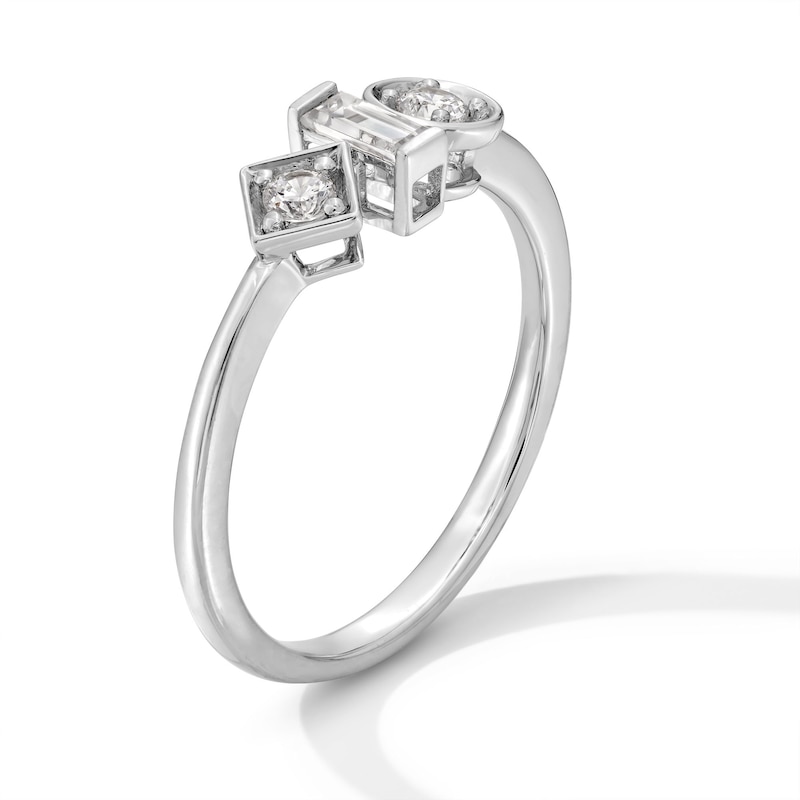 Main Image 2 of 0.20 CT. T.W. Baguette and Round Certified Lab-Grown Diamond Geometric Ring in Sterling Silver (F/SI2)