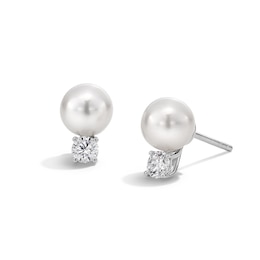 7.0-7.5mm Freshwater Cultured Pearl and 0.29 CT. T.W. Certified Lab-Grown Diamond Stud Earrings in Sterling Silver