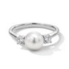 Thumbnail Image 1 of 7.5-8.0mm Freshwater Cultured Pearl and 0.23 CT. T.W. Certified Lab-Grown Diamond Three Stone Ring in Sterling Silver