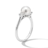 Thumbnail Image 2 of 7.5-8.0mm Freshwater Cultured Pearl and 0.23 CT. T.W. Certified Lab-Grown Diamond Three Stone Ring in Sterling Silver