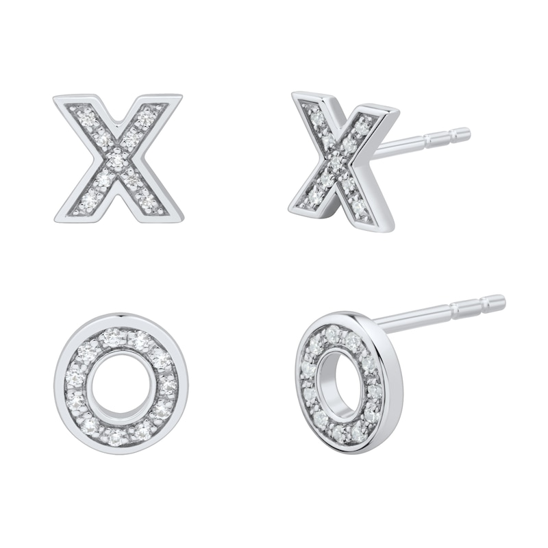 Main Image 2 of 0.04 CT. T.W. Diamond “XO” Stud Earrings in 10K White Gold