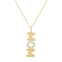 0.085 CT. T.W. Diamond “Mom” Vertical Pendant in Sterling Silver with 10K Gold Plate