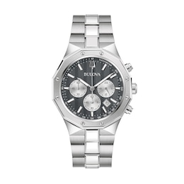 Men's Bulova Classic Prestige Chronograph Watch with Octagonal Grey Dial (Model: 96B459)