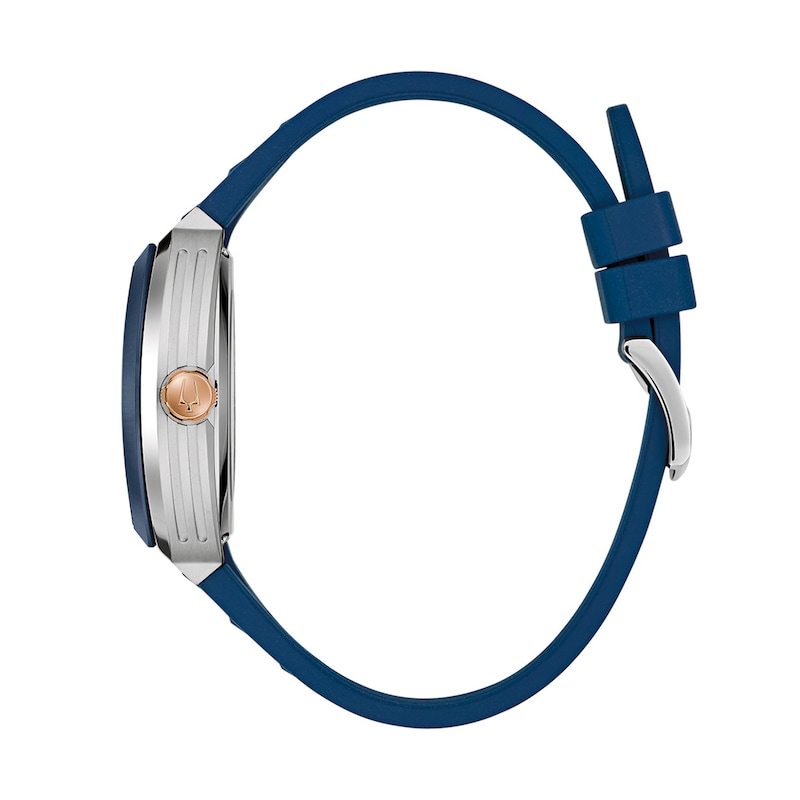 Main Image 2 of Men’s Bulova Maquina Blue Silicone Strap Automatic Watch with Tonneau Blue Skeleton Dial (Model: 98A318)
