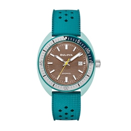 Men's Bulova Snorkel Green Ceramic Rubber Strap Watch with Brown Dial (Model: 98B446)