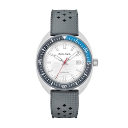 Men's Bulova Snorkel Grey Ceramic Rubber Strap Watch with White Dial (Model: 98B449)