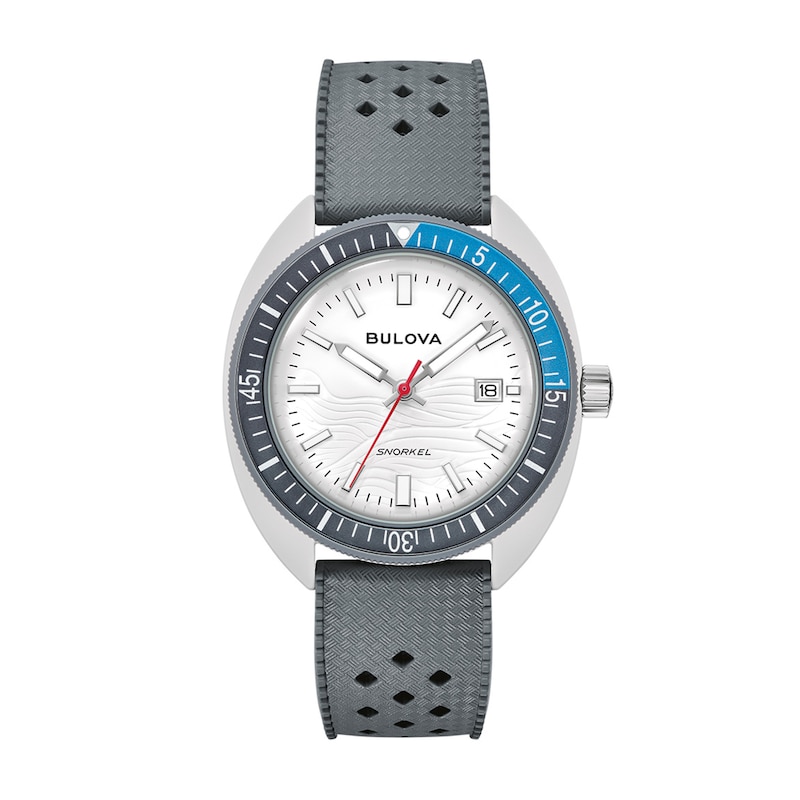 Men's Bulova Snorkel Grey Ceramic Rubber Strap Watch with White Dial (Model: 98B449)