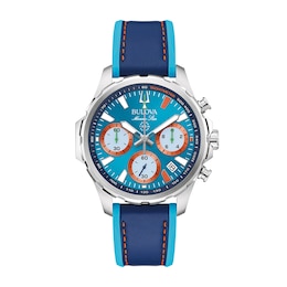 Men's Special Edition Bulova Miami E1 Marine Star Blue Strap Chronograph Watch with Blue Dial (Model: 96B460)