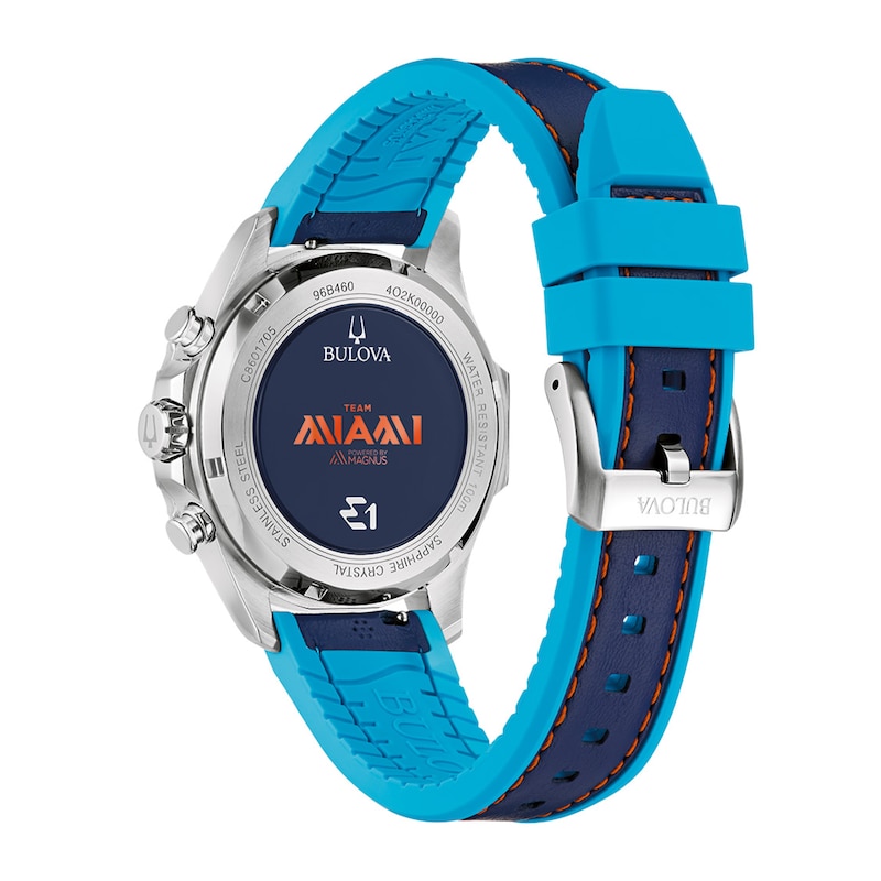 Main Image 3 of Men's Special Edition Bulova Miami E1 Marine Star Blue Strap Chronograph Watch with Blue Dial (Model: 96B460)