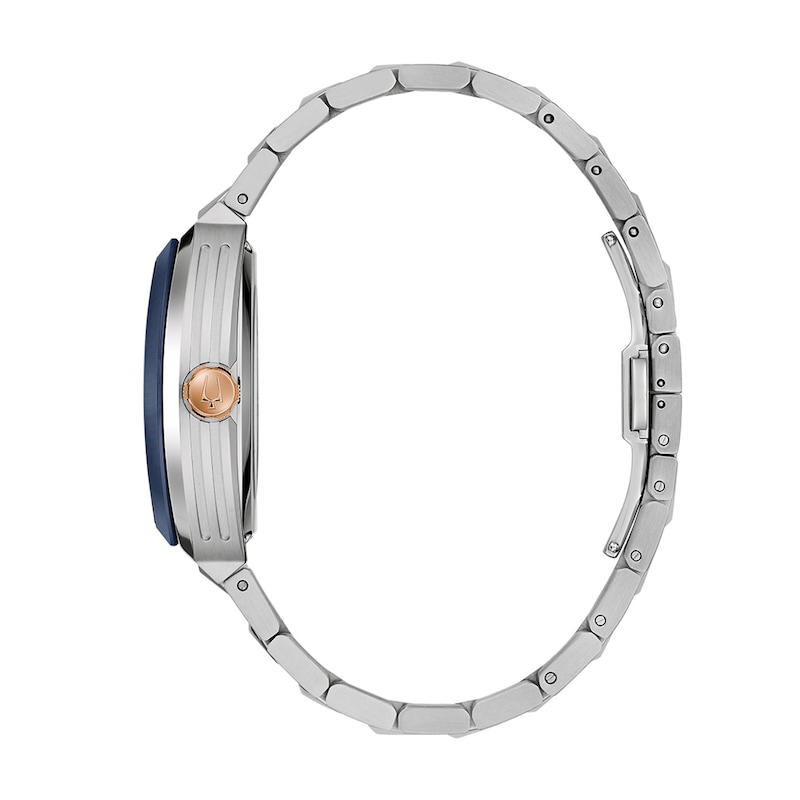 Men’s Bulova Maquina Two-Tone IP Automatic Watch with Tonneau Blue Skeleton Dial (Model: 98A319)