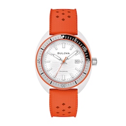 Men's Bulova Snorkel White Ceramic Orange Rubber Strap Watch with White Dial (Model: 98B448)