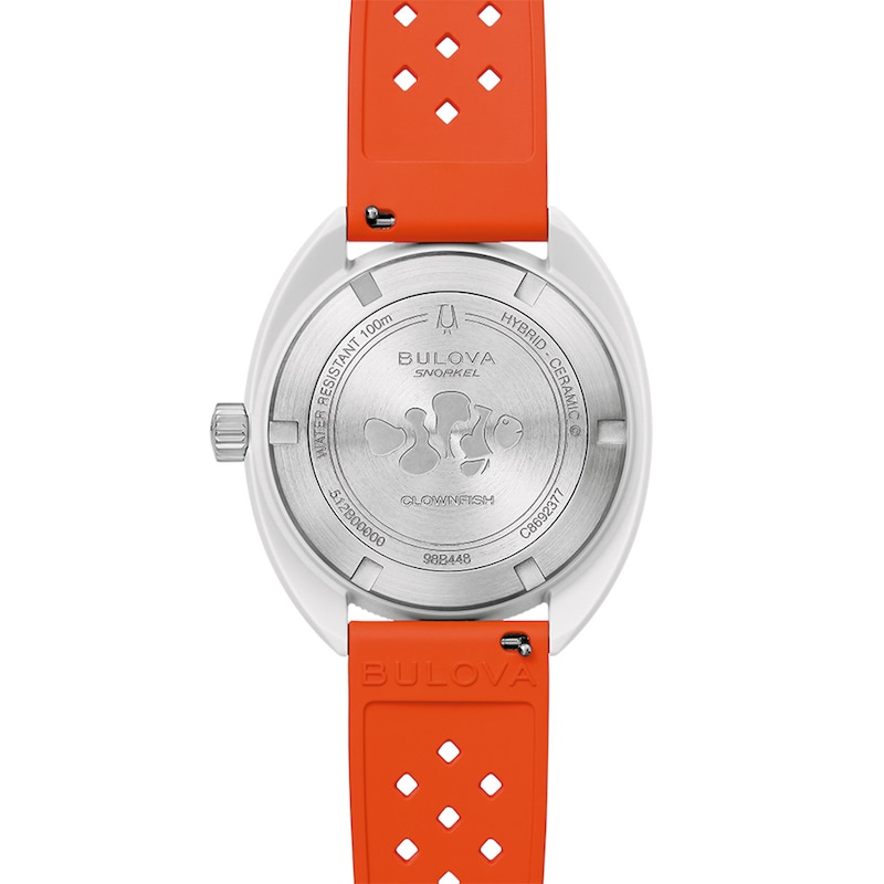 Main Image 4 of Men's Bulova Snorkel White Ceramic Orange Rubber Strap Watch with White Dial (Model: 98B448)