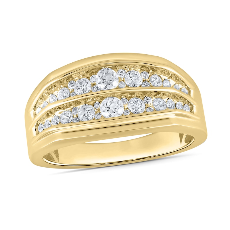 Main Image 1 of 1.25 CT. T.W. Certified Lab-Grown Diamond Graduated Double Row Anniversary Band in 10K Gold (F/VS2)
