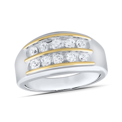 1.00 CT. T.W. Certified Lab-Created Diamond Double Row Anniversary Band in 10K Two-Tone Gold (F/VS2)