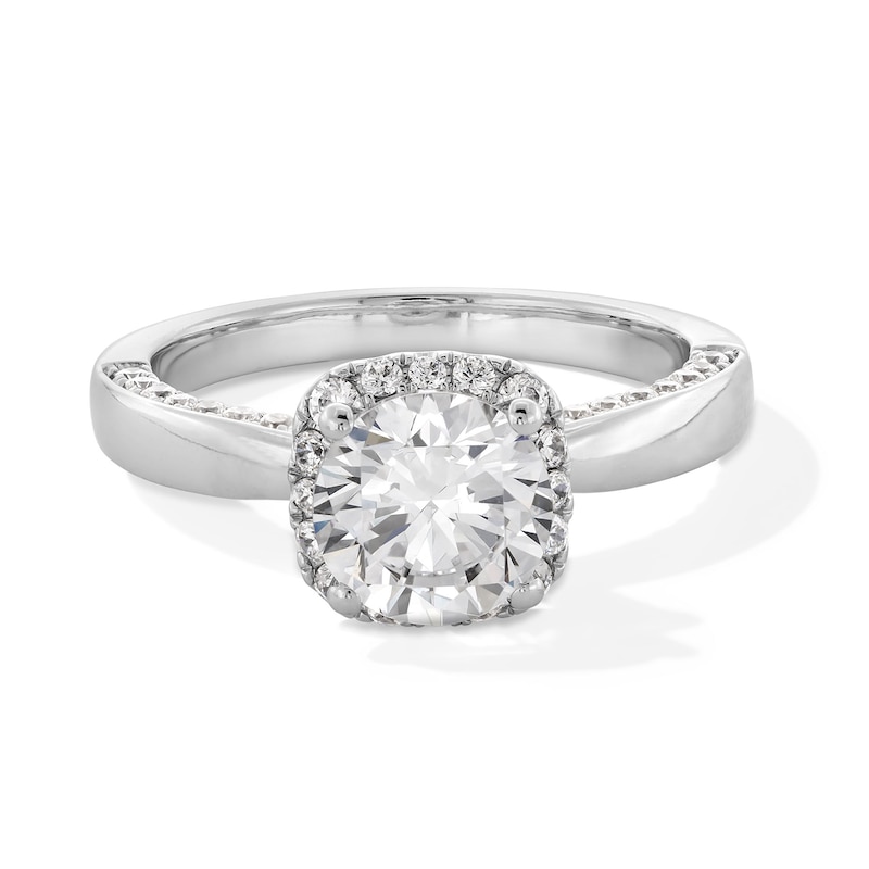 Main Image 1 of 2.00 CT. T.W. Certified Lab-Grown Diamond Cushion Frame Engagement Ring in 14K White Gold (F/VS2)