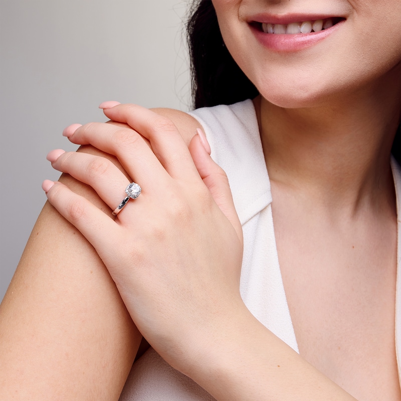 Main Image 2 of 2.00 CT. T.W. Certified Lab-Grown Diamond Cushion Frame Engagement Ring in 14K White Gold (F/VS2)
