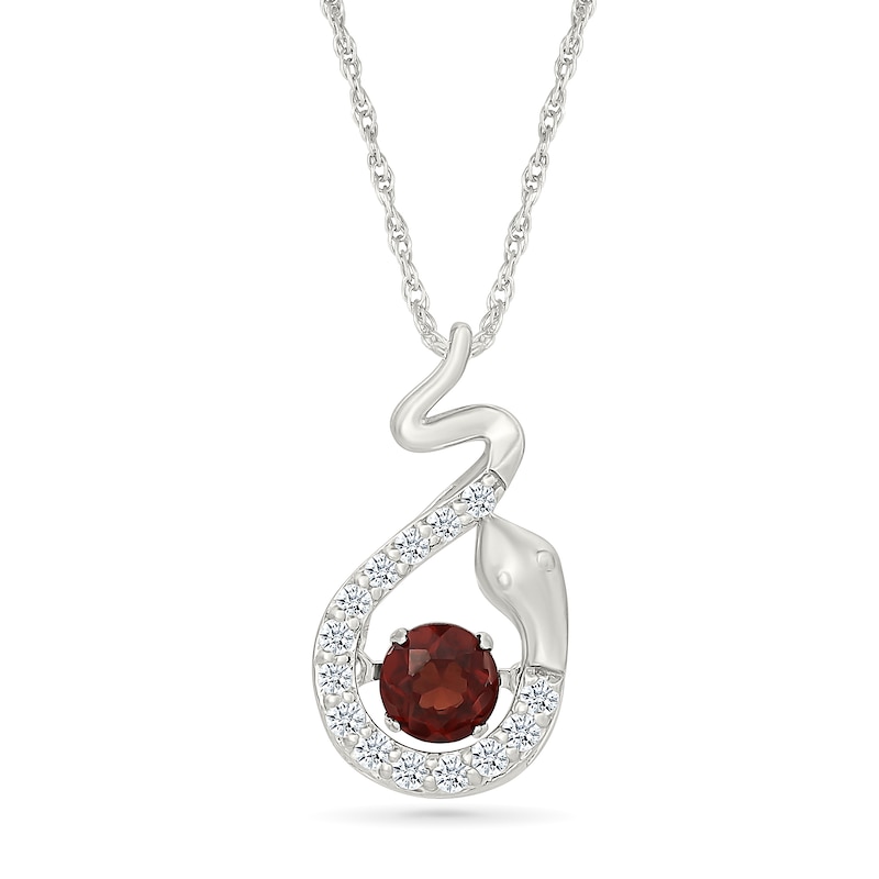 Main Image 1 of Unstoppable Love™ 4.5mm Garnet and White Lab-Created Sapphire Snake Pendant in Sterling Silver