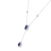 Thumbnail Image 2 of Pear-Shaped and Emerald-Cut Blue Lab-Created Sapphire “Y” Necklace in Sterling Silver
