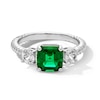 Thumbnail Image 1 of 7.0mm Asscher-Cut Lab-Created Emerald and White Lab-Created Sapphire Three Stone Ring in Sterling Silver