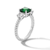 Thumbnail Image 2 of 7.0mm Asscher-Cut Lab-Created Emerald and White Lab-Created Sapphire Three Stone Ring in Sterling Silver