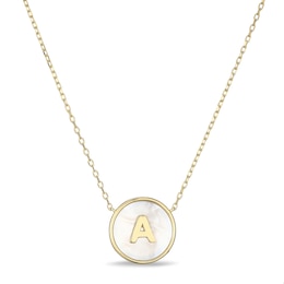 Mother-of-Pearl Block Initial “A” Necklace in Sterling Silver with 18K Gold-Plate