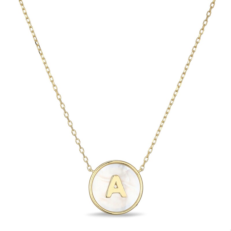 Main Image 1 of Mother-of-Pearl Block Initial “A” Necklace in Sterling Silver with 18K Gold-Plate