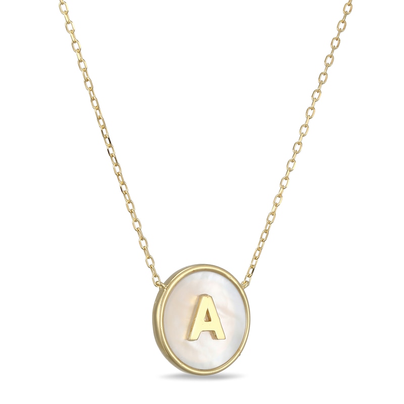 Main Image 2 of Mother-of-Pearl Block Initial “A” Necklace in Sterling Silver with 18K Gold-Plate