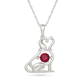 Unstoppable Love™ 4.0mm Lab-Created Ruby Solitaire Dog Outline Pendant in Sterling Silver
