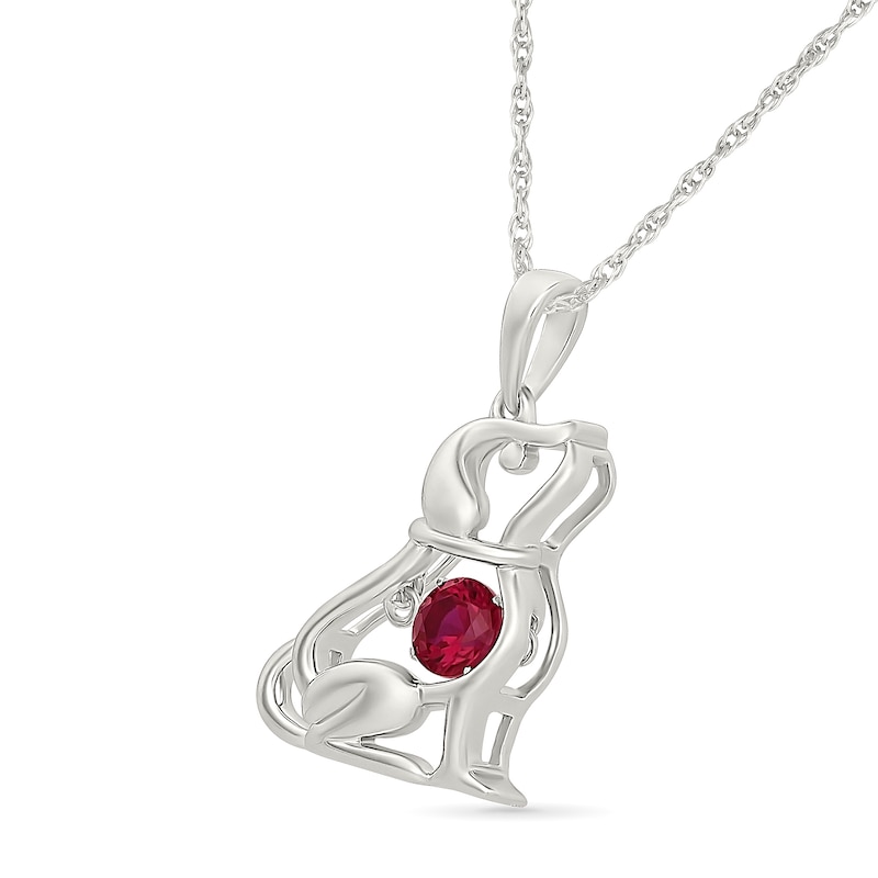 Main Image 2 of Unstoppable Love™ 4.0mm Lab-Created Ruby Solitaire Dog Outline Pendant in Sterling Silver