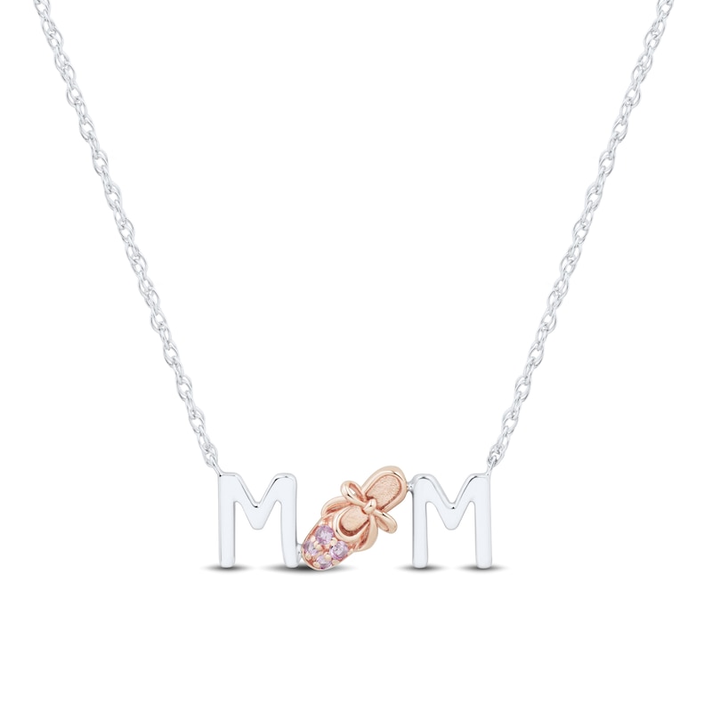 Pink Lab-Created Sapphire âMOMâ Slipper Necklace in Sterling Silver and 10K Rose Gold