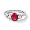Thumbnail Image 1 of Oval Lab-Created Ruby and White Lab-Created Sapphire Three Stone Ring in Sterling Silver
