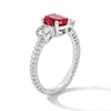Thumbnail Image 2 of Oval Lab-Created Ruby and White Lab-Created Sapphire Three Stone Ring in Sterling Silver