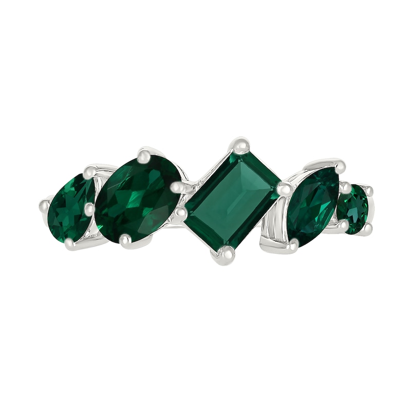 Main Image 2 of Multi-Shaped Lab-Created Emerald Five Stone Ring in Sterling Silver