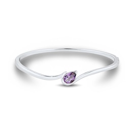 Pear-Shaped Amethyst Solitaire Bypass Bangle in Sterling Silver - 6.93”