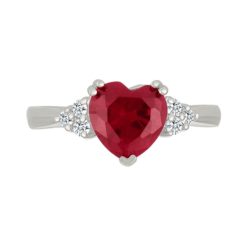 8.0mm Heart-Shaped Lab-Created Ruby and White Lab-Created Sapphire Tri-Sides Ring in Sterling Silver