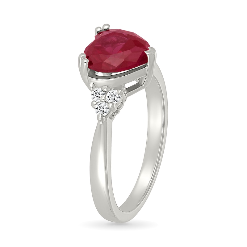 8.0mm Heart-Shaped Lab-Created Ruby and White Lab-Created Sapphire Tri-Sides Ring in Sterling Silver