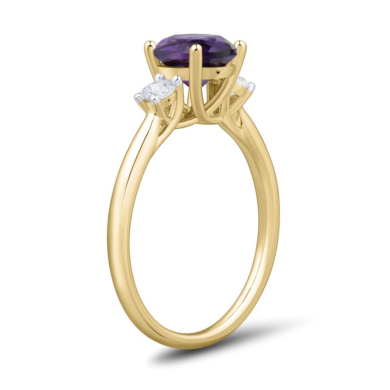 Main Image 3 of 7.0mm Amethyst and 0.18 CT. T.W. Certified Lab-Grown Diamond Three Stone Ring in 10K Gold (F/SI2)
