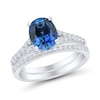 Thumbnail Image 1 of Oval Blue Lab-Created Sapphire and 0.34 CT. T.W. Certified Lab-Grown Diamond Bridal Set in 10K White Gold (F/SI2)