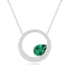 Thumbnail Image 1 of Pear-Shaped Lab-Created Emerald and White Lab-Created Sapphire Circle Necklace in Sterling Silver