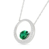 Thumbnail Image 2 of Pear-Shaped Lab-Created Emerald and White Lab-Created Sapphire Circle Necklace in Sterling Silver