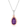 Thumbnail Image 1 of Pear-Shaped Amethyst and White Lab-Created Sapphire Pendant in Sterling Silver and 10K Rose Gold